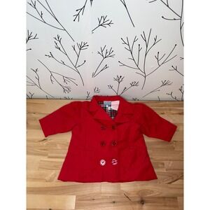 Baby Headquarters Red Double Breasted Pea Coat Plaid Lined Girls 6/9 Months